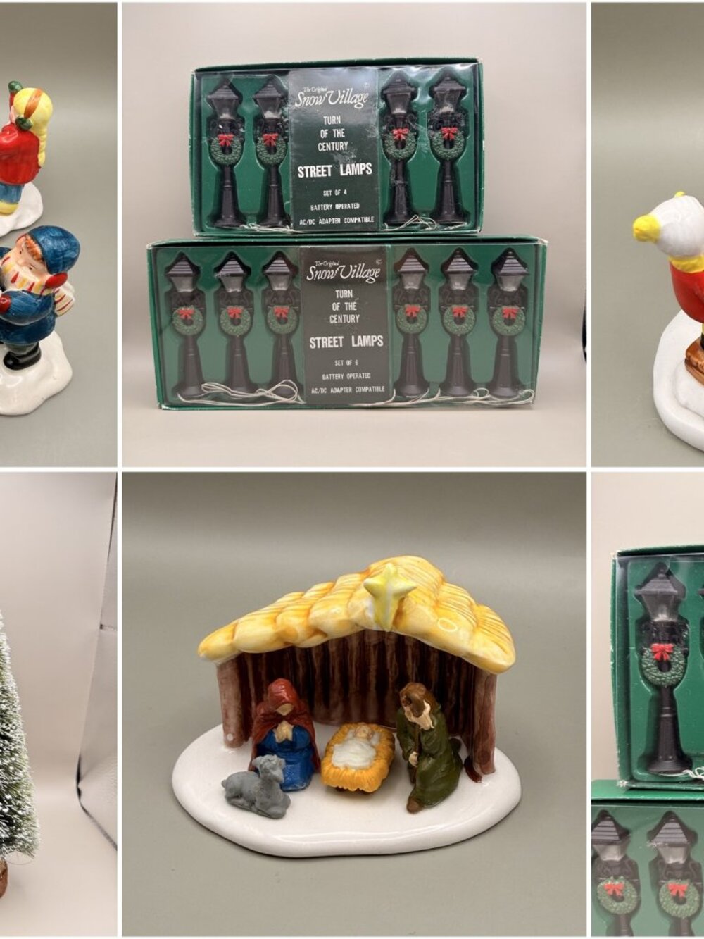 Dept 56 Snow Village Accessories Lot Snow Kids Band Nativity Trees Lamps